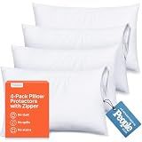 Ultra Soft Pillow Protectors with Zipper - Queen Size - Set of 4 - White
