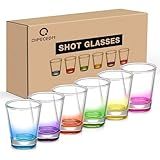 Qipecedm 6 Pack Heavy Base Shot Glasses Set, 1.6 oz Colorful Shot Bulk, Clear Shot Glass, Tequila Cups Small Glass, Shot Glasses for Whiskey, Tequila, Vodka, Spirits & Liquors