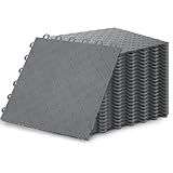 PVC Interlocking Garage Floor Tiles - 48 Pack | 12"x12" (Covers 48 sq.ft.) | Non-Slip Diamond Plate | for Garage, Basement, Gym & Warehouse | Grey