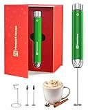 Maestri House LunaFro Max Rechargeable Milk Frother with Stepless Speed Control, Handheld Electric Foam Maker with Stand and Detachable Whisks for Lattes and Cappuccino, Ideal Gift, Christmas Green