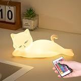 Lying Cat Lamp Funny Gifts, 16 Colors+5 Dimming+Silicone Random Stuff, Touch+Remote+Recharge Night Light, Unique Cool Lamp,Cute Weird Stuff, Squishy Cat White Elephant Gifts for Women/Men/Teens/Kids