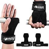 FITFIV Weight Lifting Wrist Strap, Double Leather Weightlifting Wrist Straps for Gym Strength Training, Neoprene Padded Wrist Wraps - for Men & Women (Pair)