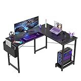 Sweetcrispy L Shaped Desk - Computer Desk Corner Desks Gaming Desk PC Table with CPU Stand Side Bag for Home Office Dorm Sturdy Writing Workstation, Black, 50-Inch