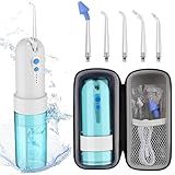 Water Dental Flosser for Teeth Cleaning and Flossing with Travel Size Case – Rechargeable Oral Irrigator, KOOVON Portable Water Flosser for Adults, IPX7 Waterproof, 5 Jet Tips & 4 Modes, Blue