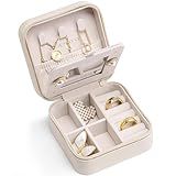Vlando Bridesmaid Gifts - Small Travel Jewelry Box Organizer - Wedding Gifts for Girls Women Rings Earrings Necklaces Storage with Mirror - Milky White