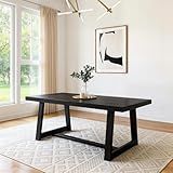Plank+Beam 72 Inch Farmhouse Dining Table, Solid Wood Rustic Kitchen Table, Large Wooden Rectangular Dinner Table for Dining Room, Home Office, Living Room Furniture, Easy Assembly, Black Wirebrush