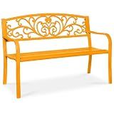 Best Choice Products Outdoor Bench Steel Garden Patio Porch Furniture for Lawn, Park, Deck w/Floral Design Backrest, Slatted Seat - Marigold