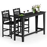 Ciokea Outdoor Bar Set of 3, 60" Extra Long High Top Table with 2 Oversized Adirondack Chairs, Heavy-Duty All-Weather Bar Height Table Set Patio Bar Set for Backyard Balcony Deck, Black