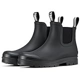 HISEA Women's Short Rain Boots Fashion Waterproof Chelsea Boots Ankle Garden Shoes for Ladies Non Slip Outdoor Work Booties Lightweight Rubber Rainboots with Comfort Insole, Size 8 Black