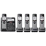 Panasonic Cordless Phone with Advanced Call Block, Link2Cell Bluetooth, One-Ring Scam Alert, and 2-Way Recording, Cordless Phone with Answering Machine, 5 Handsets - KX-TGF975B (Black/Silver Trim)