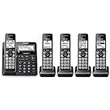 Panasonic Cordless Phone with Advanced Call Block, Link2Cell Bluetooth, One-Ring Scam Alert, and 2-Way Recording, Cordless Phone with Answering Machine, 5 Handsets - KX-TGF975B (Black/Silver Trim)
