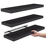 BAYKA Floating Shelves for Wall, Wall Mounted Rustic Wood Shelves for Bathroom, Bedroom, Living Room, Kitchen, Hanging Shelf for Books/Storage/Room Decor with 22lbs Capacity (Black, Set of 3, 15.7in)