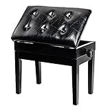 Bonnlo Adjustable Black Piano Bench with Storage Faux Leather Wooden Piano Stool with Padded Cushion
