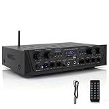 Pyle 4-Channel Audio Amplifier with Bluetooth - Home Stereo Receiver w/ 500W Max Power - Commercial or Karaoke - Dual Mic Input with Echo, Vol, Talk-Over - AUX In - Sub Out - USB-A MP3 Player, AM/FM