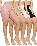 4 Pack Slip Shorts for Under Dresses Anti Chafing Underwear Seamless Comfortable Smooth Yoga Biker Workout Shorts (Black White Nude Pink, M)