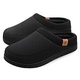 VeraCosy Men's Durable Slippers Memory Foam Matt Black,11-12 US