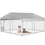 YITAHOME 10'x10' Outdoor Dog Kennel with Rotating Feeder Bowls, Outdoor Dog Enclosure with Roof, Heavy Duty Dog Cage for Large Dogs