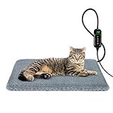 INVENHO Heated Cat Bed, Waterproof Adjustable Temperature Dog Cat Heating Pad with Timer, Indoor Pet Heating Pad for Cats Dogs Electric Pads for Dogs Cats, Pet Heated Pad (S: 18" x 16")