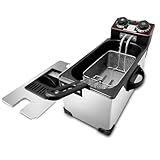 3L Deep Fryer with Basket for Home, 1300W Yangbowan Small Deep Fryers with Temperature Control, Timer Control,View Window Lid,Stainless Steel Body Electric Deep Fryer Pot for Restaurant Use