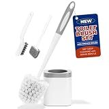 Holaloha Toilet Brush and Holder Set, Space Saving, White, 1 Pack