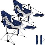 Romswi 2-Pack Aluminum Hammock Chair with Footrest, Oversized Portable Folding Swinging Chair with Adjustable Back & Seat, Lightweight Rocking Camp Chair Supports 440lbs for Outdoor, Patio - Blue
