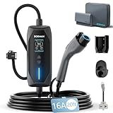 bokman Portable Level 2 & Level 1 EV Charger (240V, 16A), 20ft Cable and NEMA 6-20 Plug and NEMA 5-15 Adapter for Household Socket, Current Adjustable 6-16Amp (J1772 Connector)