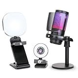 Webcam Streaming Kit with USB RGB Microphone & LED Light – 1080P 30FPS Streaming Camera Bundle for Twitch, YouTube, Podcasting, WFH – PC & Mac Compatible (Not for PS5 Alone)