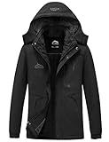 ELLSWOS Men's Waterproof Ski Jacket Winter Snow Coat Warm Hooded Raincoat Windproof Windbreakers, Black, XX-Large