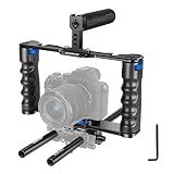 NEEWER Aluminum Alloy Camera Cage, Filmmaking Rig with Top Handle, Dual Grips & Arca Type Base, Compatible with Sony A7S III A7IV A6600 Canon EOS R5C R5 R6 DSLR/Mirrorless Cameras - VS107, Blue