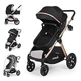 6-in-1 Convertible Baby Stroller with Bassinet Mode - Toddler Stroller w/Footmuff, Rain Cover, Cup Holder & Large Storage, Newborn Stroller w/All-Scene Large Wheels, Reversible Seat(Black)