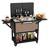 104 Quart Patio Rolling Ice Chest Cooler Cart with Wheels, Portable Mobile Outdoor Coolers Bar Cart with Storage Shelf & Bottle Opener for Drinks, Party, Camping, Backyard, Deck, BBQ（Brown）