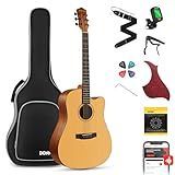 Donner 41” Acoustic Guitar Bundle for Beginners Adults with Online Lesson, 4/4 Full Size Steel Acustica Guitarra with Gig Bag, Tuner, Strap, Strings, Picks, Capos, Cutaway, Natural, DAG-1C/DAD-110C