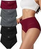 Vevmon Cotton Underwear for Women High Waisted Full Coverage Briefs Soft Ladies Panties 5 Pack (US, Alpha, XX-Large, Regular, Regular, Black*2+Grey*2+Red*1)