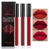 BADCOLOR 3 Colors Red Matte Liquid Lipstick Set, Burgundy Ruby Red Lip Stain for Women, High Impact Long Lasting Velvet Lip Stick, Nonstick Cup Smudge Proof & Waterproof Vampy Halloween Makeup Kit