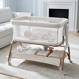 GROWNSY 5-in-1 Baby Bassinet Bedside Sleeper with Gentle Manual Rocking