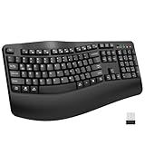 EDJO Ergonomic Wireless Keyboard for Large Hands, with Wrist Rest, Wave Keys, 2.4GHz Full Size Ergo Cordless USB Computer Keyboard, Comfortable Natural Typing, for Laptop, Mac, Windows (Black)