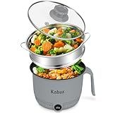 Hot Pot Electric With Steamer,Rapid Ramen Cooker,1.8L Mini Portable Self Heating Electric Pot For Cooking Noodles Steak Pasta,Shabu Shabu Hotpot Pot Electric Dorm Lazy Pot,Non-Stick Gray
