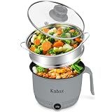 Hot Pot Electric With Steamer,Rapid Ramen Cooker,1.8L Mini Portable Self Heating Electric Pot For Cooking Noodles Steak Pasta,Shabu Shabu Hotpot Pot Electric Dorm Lazy Pot,Non-Stick Gray