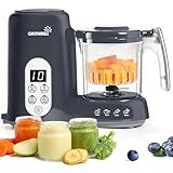 Grownsy Baby Food Maker with Steam Basket, One Step Baby Food Processor Steamer Puree Blender Grinder Mills Machine, Auto Cooking Grinding and Sterili-zing for Healthy Homemade Baby Food, Dark Grey