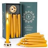 AGLARY 20-Minute Beeswax Meditation Candles, 20-Count with Brass Holder