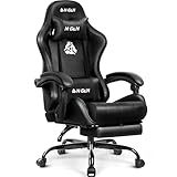 N-GEN GAMING Video Gaming Chair with Footrest Lumbar Support for Home Office High Back Recliner Height Adjustable Ergonomic Comfy Leather Computer Desk Chair (All Black)