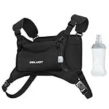 Zelvot Running Vest with 500ml Soft Flask, Lightweight Adjustable Chest Pack with 4 Pockets, Reflective Chest Bag for Women Men for Trail Running, Hiking, Cycling, Marathon (Black, M/L)