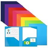 EOOUT 32pcs Plastic Folders with Pockets, Heavy Duty Folders with 4 Pockets for Office and School, Letter Size, 8 Assorted Colors
