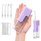 COSLUS T40 Mini Water Flosser for Travel: Portable Compact Design, Cordless Oral Irrigator with 4 Jet Tips, Removable Tank & IPX7 Waterproof for Braces, Sensitive Teeth & On-The-Go Use, Pink Purple