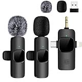 Tearstone Mini Microphone for iPhone Android Camera iPad USB-C, 4 in 1 Professional Wireless Lavalier Lapel Microphone for Recording, Live Stream, YouTube, Facebook, TikTok, Vlog (2 Pcs)