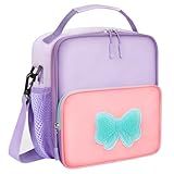 shiprabags Kids Lunch Box,Insulated Bow Lunch Bag for Girls with Cute Chenille Patch, Cute Purple Lunch Bag for Kids Teens Women With Shoulder Strap for Picnic Travel, Back to School Gift