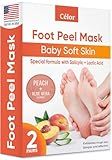 CÉLOR Foot Peeling Mask for Dry Cracked Feet | Foot Mask to Exfoliate Rough, Cracked, Dry Feet, Calluses for Soft Baby Feet Results | Made with Aloe Vera Extract for Women & Men (2 Pairs) | Peach
