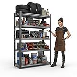 5-Tier Metal Garage Shelving, Heavy-Duty 3020lds Shelving Units, Upgraded Double-Layer Reinforced Shelves, Shelf Suitable for Garages, Basements, Kitchens,Warehouses&Commercial (5TIER-16"D×36"W×63"H)