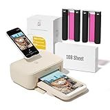 HPRT 4x6 Photo Printer with 108 Sheet Photo Paper& 2 Ribbon, Desktop Instant Picture Printer for iPhone, Smartphone, Thermal Dye Sublimation, WI-Fi Connnecting, Home Use, Beige