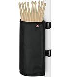 TXEsign Drumstick Holder Drum Sticks Holder Bag for Drumsticks Brushes Mallets Up to 10 Pairs, Two Straps Attach to Drum Kit & Music Stand (Black)